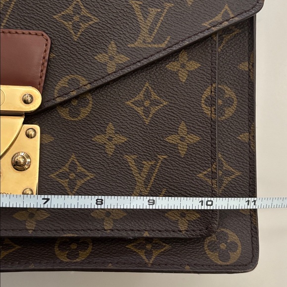 Louis Vuitton Monceau 28 Brown Tan Monogram Crossbody Purse Satchel Gold Accents - Picture 16 of 17